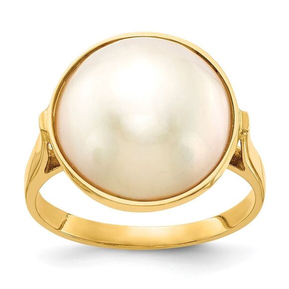 Kazi Luxury 14k Yellow Gold 13-14mm Saltwater Cultured Mabe Pearl Ring